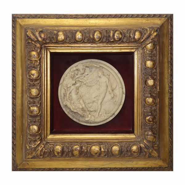 Edward William Wyon - Oval bas-relief depicting Oberon and Titania in a gilded frame