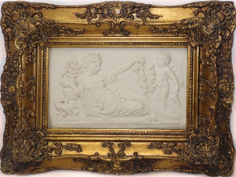 Giuseppe Andreoni - Bassorilievo Raffigurante Venere e Cupido in Cornice Dorata