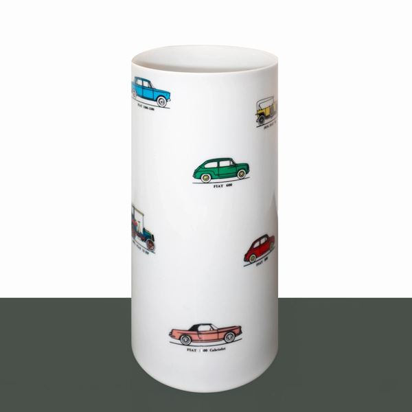 Rosenthal - Cylindrical vase with depictions of vintage cars