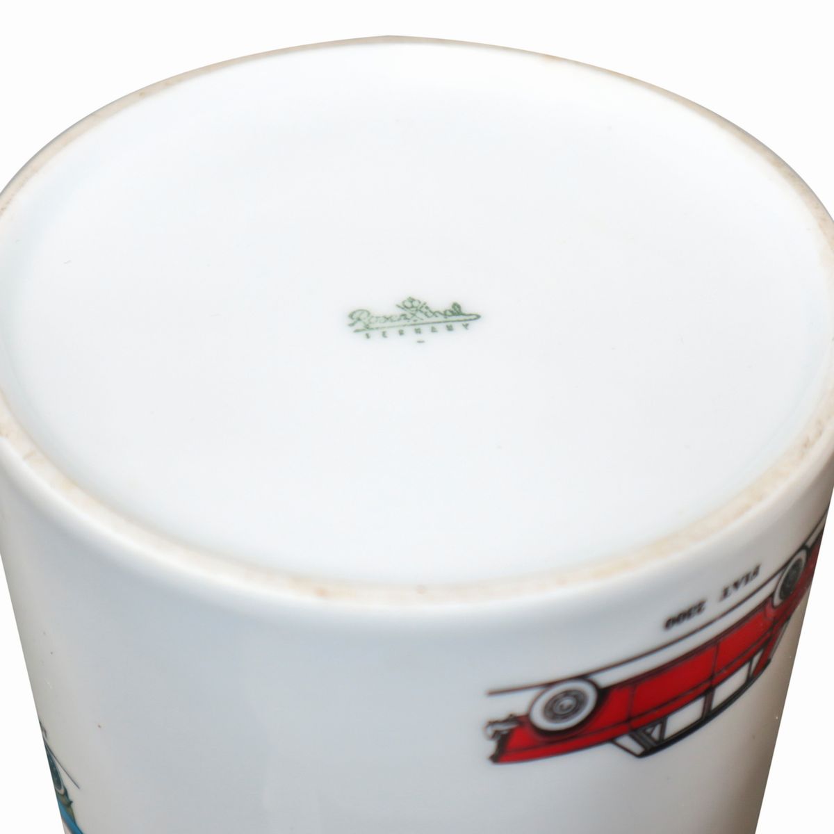 Rosenthal - Vaso Cilindrico con Raffigurazioni di Macchine D'epoca