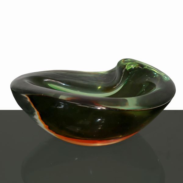 Heavy glass ashtray in shades of green