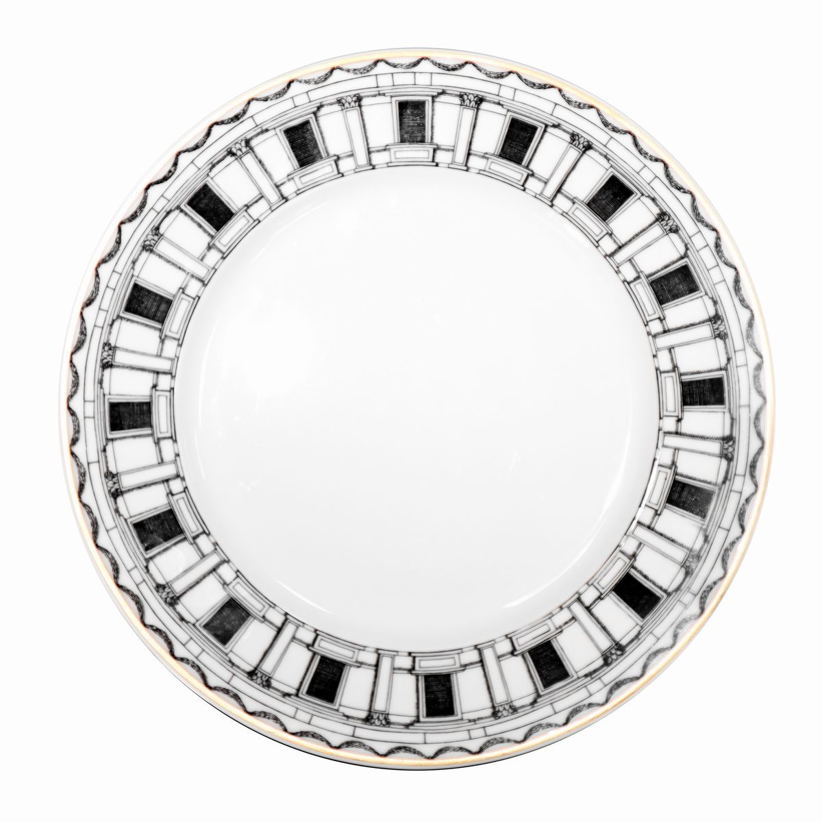 Servizio di Piatti in Porcellana per 12, Decoro Palladiana. Piero Fornasetti per Rosenthal