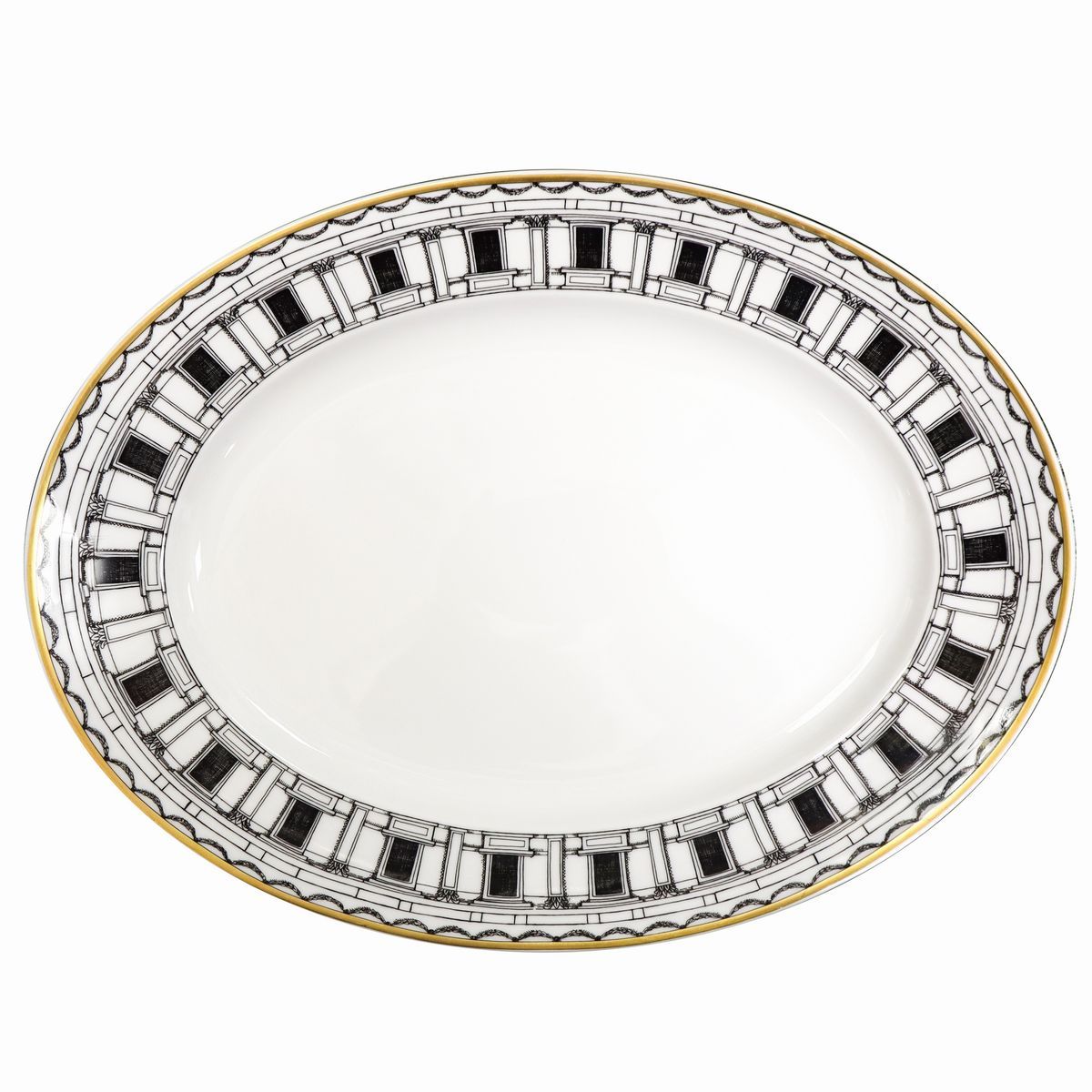 Servizio di Piatti in Porcellana per 12, Decoro Palladiana. Piero Fornasetti per Rosenthal