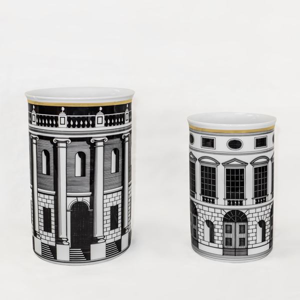 Piero Fornasetti - 2 porcelain vases, Palladiana decoration. Piero Fornasetti for Rosenthal