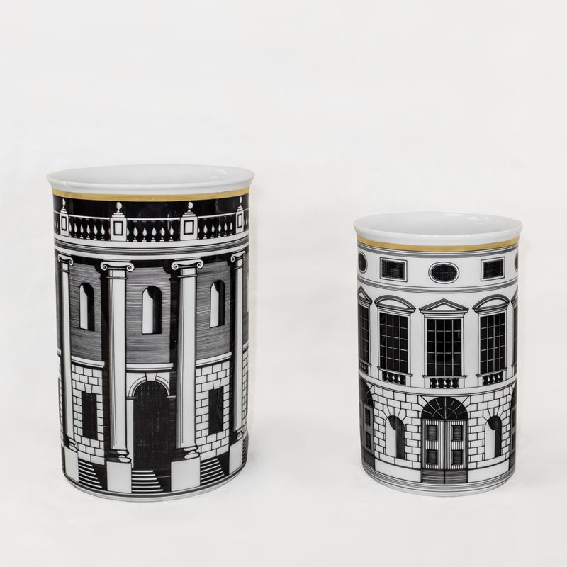 2 Vasi in Porcellana, Decoro Palladiana. Piero Fornasetti per Rosenthal