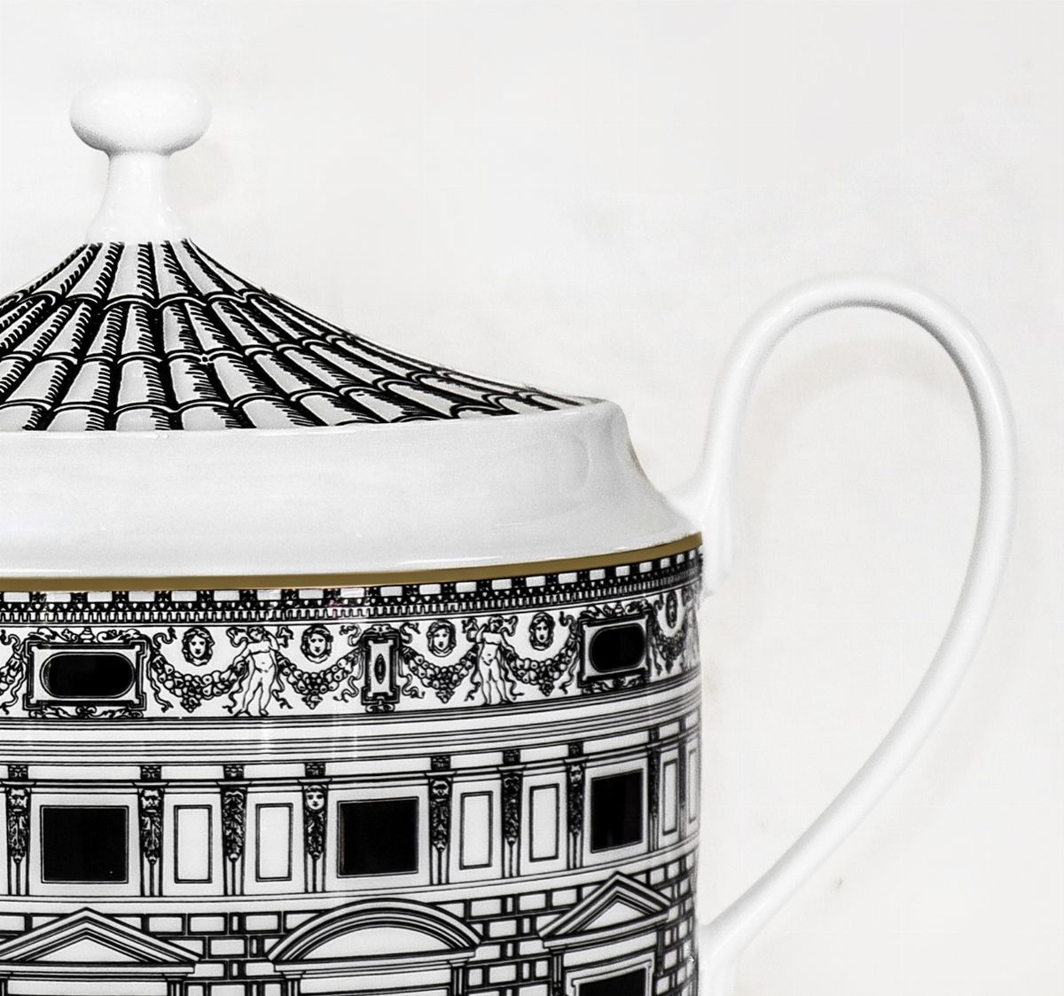 Zuppiera in porcellana decoro Palladiana. Piero Fornasetti per Rosenthal