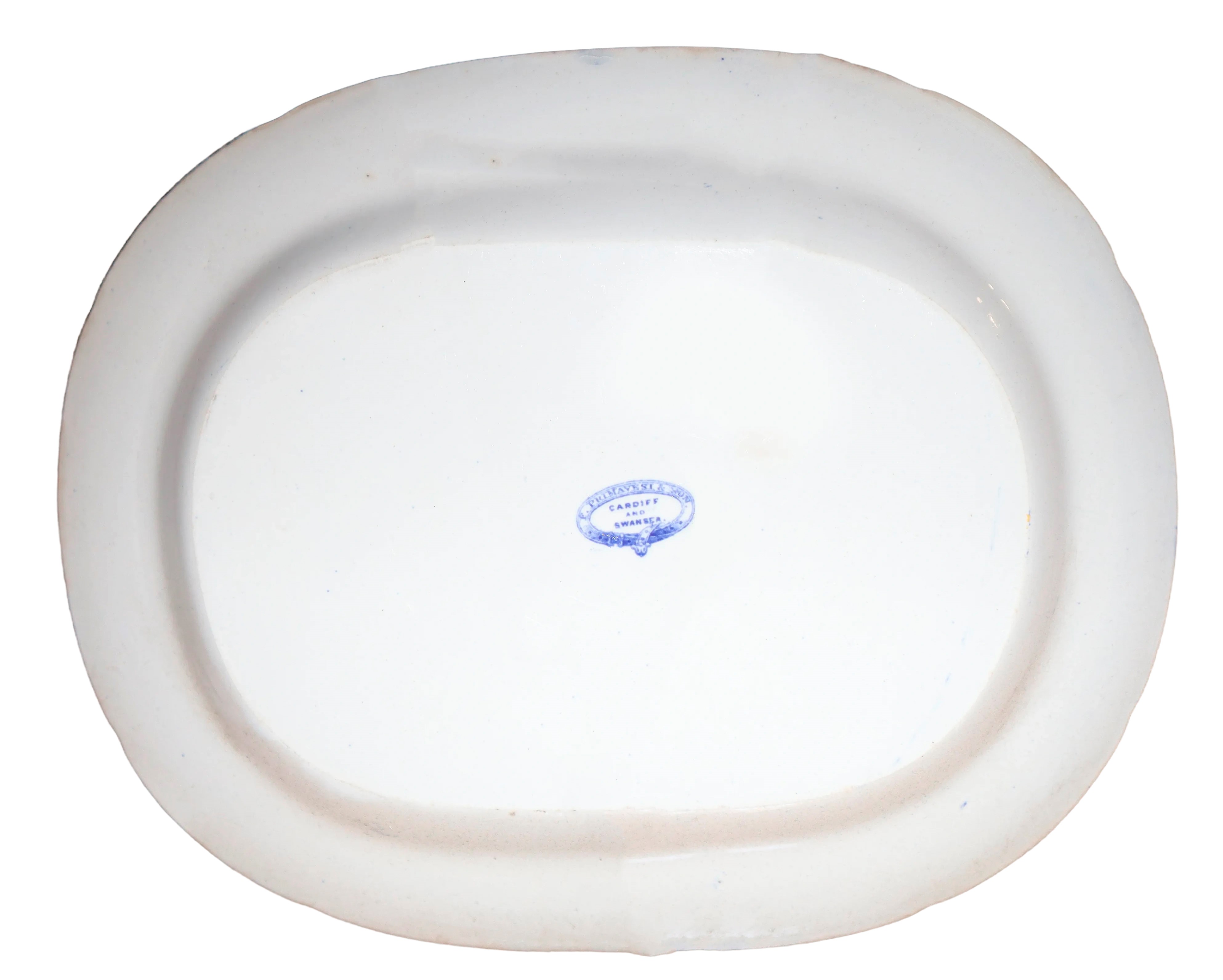 Due piatti fondi ovali e due potiches con disegni orientali