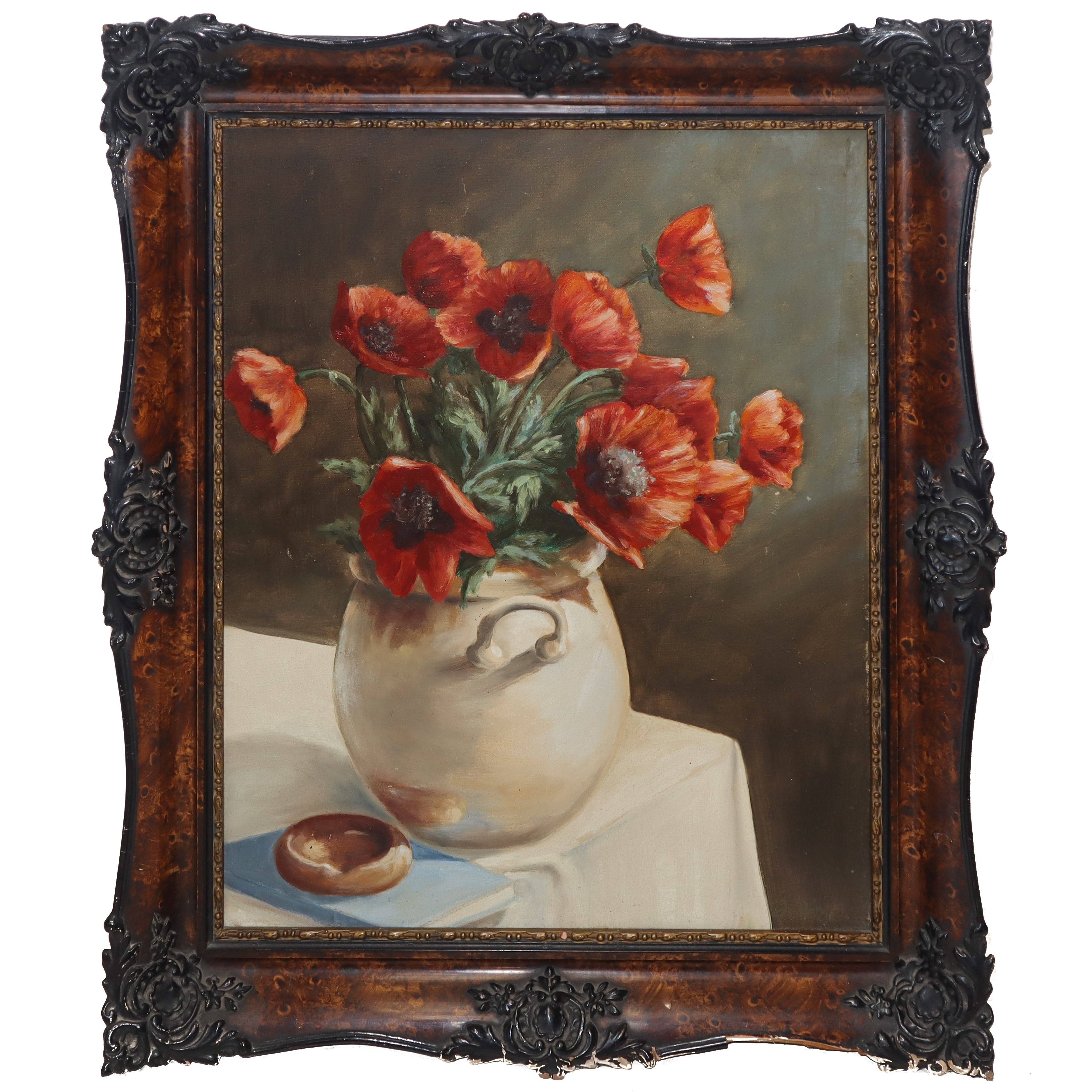 Red poppies in pots Late 19th century oil painting on canvas