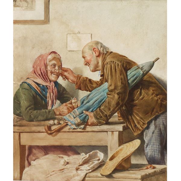 Eugenio Zampighi - Family scene of elderly people