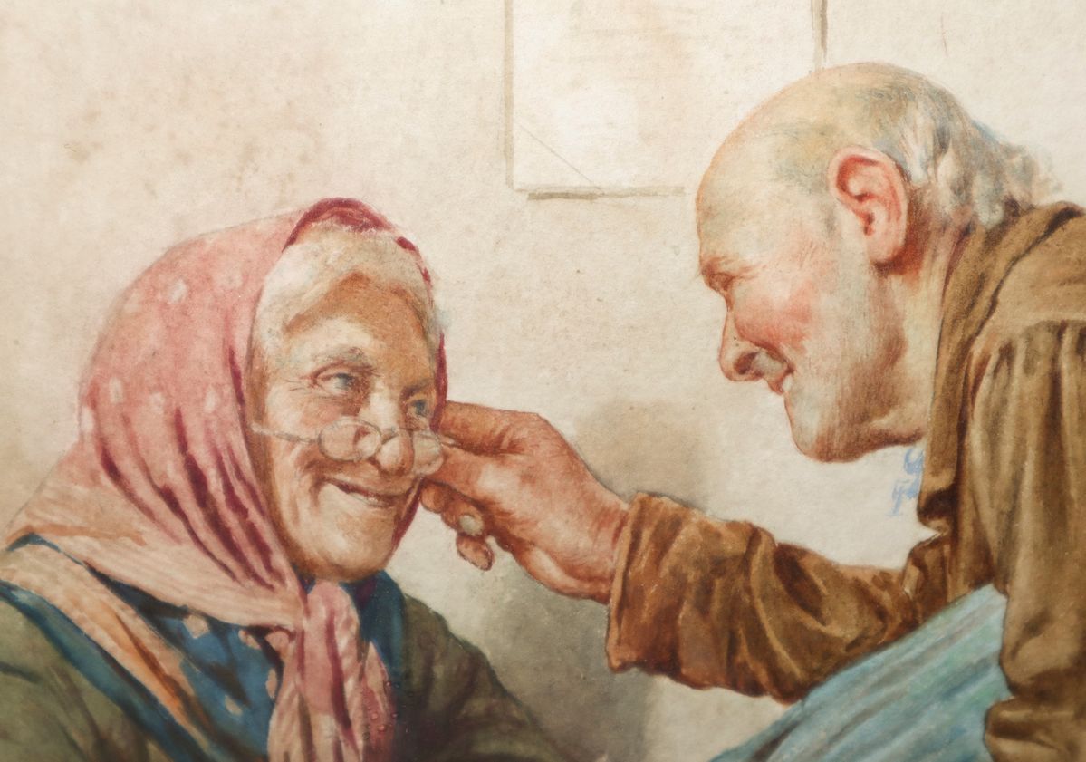 Eugenio Zampighi - Scena Familiare di Anziani