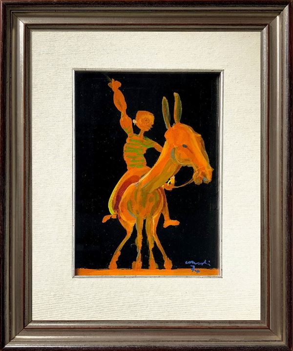 Pippo Consoli : Boy on 'donkey.  (1974)  - Oil on panel - Auction Eclectic Auction - Casa d'aste La Rosa