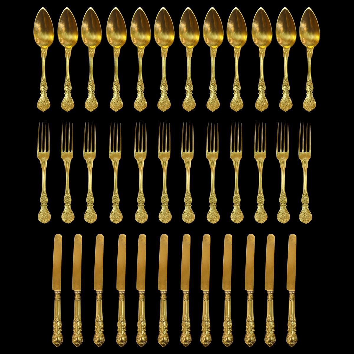 French Christofle - Antico Servizio di Posate da 12, Placcato Oro