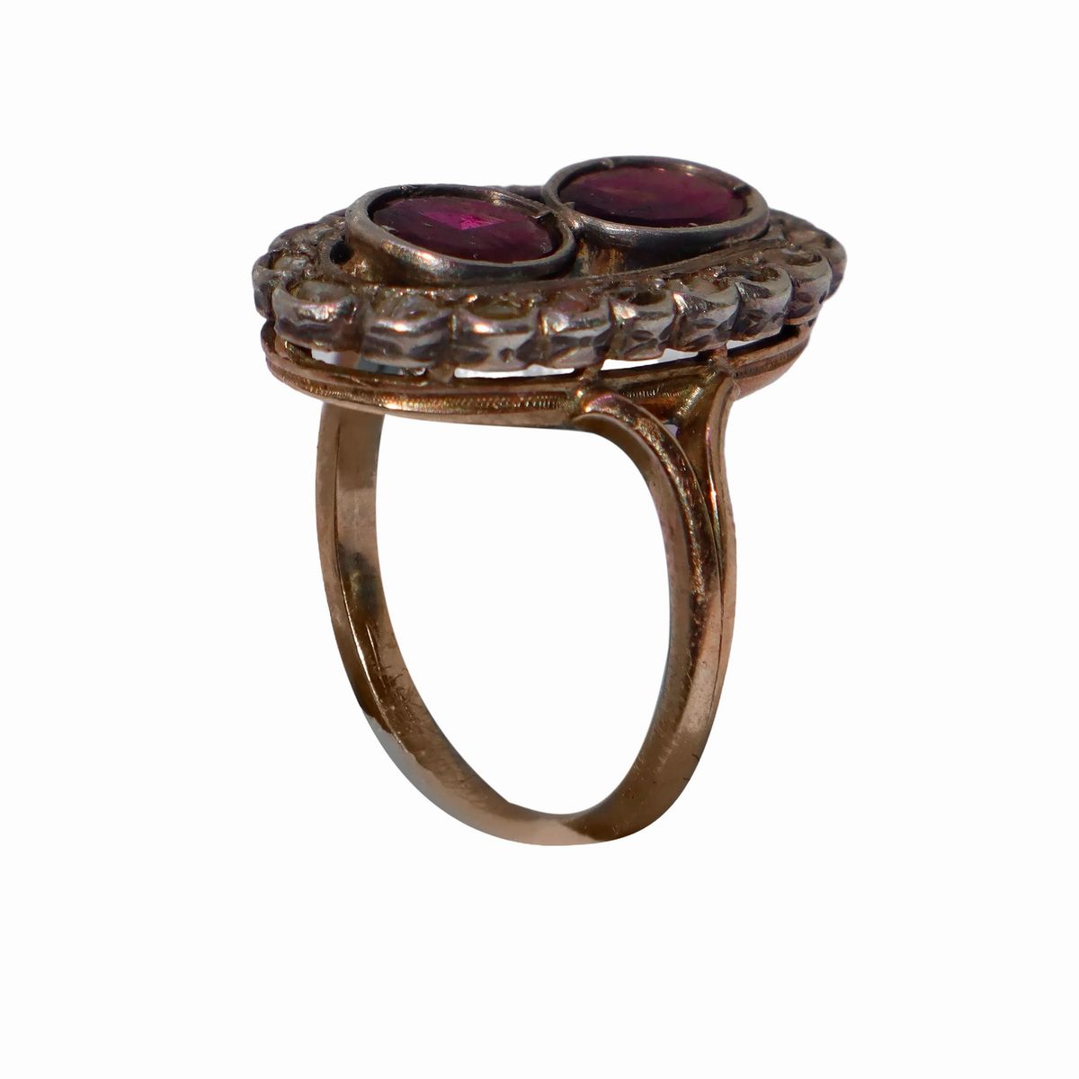 Anello in Oro 18 Kt , Argento e 2 Tormaline Ovali Girato da Diamanti