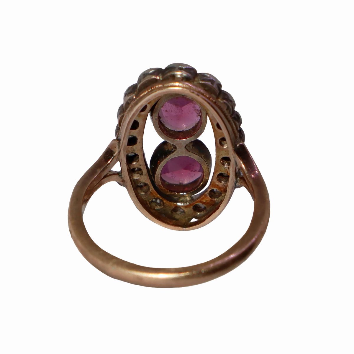 Anello in Oro 18 Kt , Argento e 2 Tormaline Ovali Girato da Diamanti