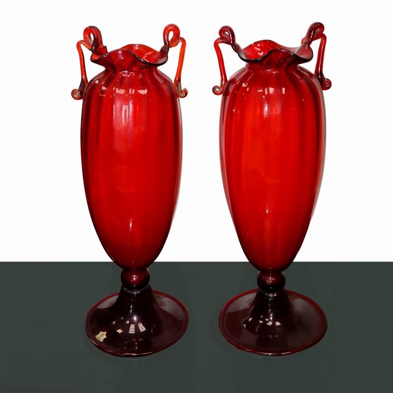 Coppia Vasi in Vetro di Murano Rosso