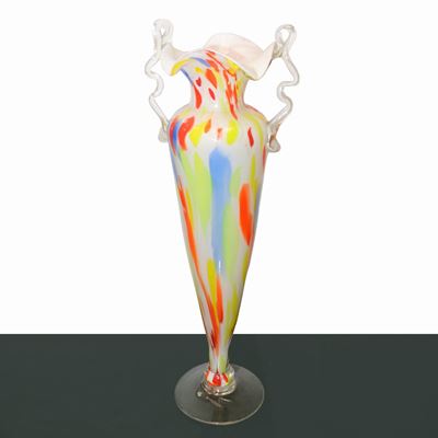 Vaso in Vetro di Murano nei Toni del Blu e Dell'arancione