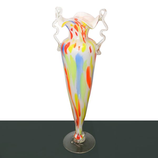 Murano glass vase in shades of blue and orange