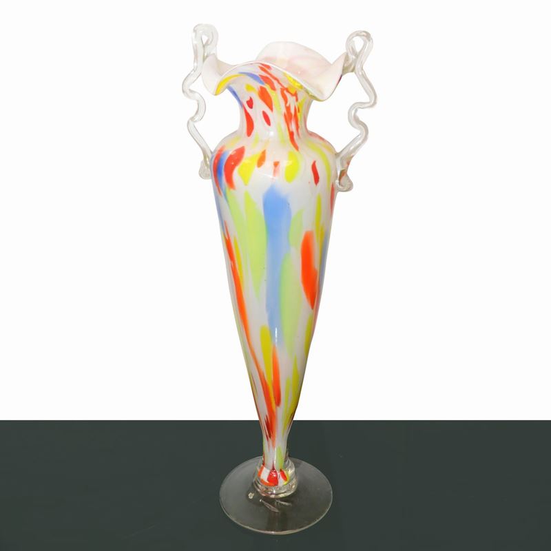Vaso in Vetro di Murano nei Toni del Blu e Dell'arancione