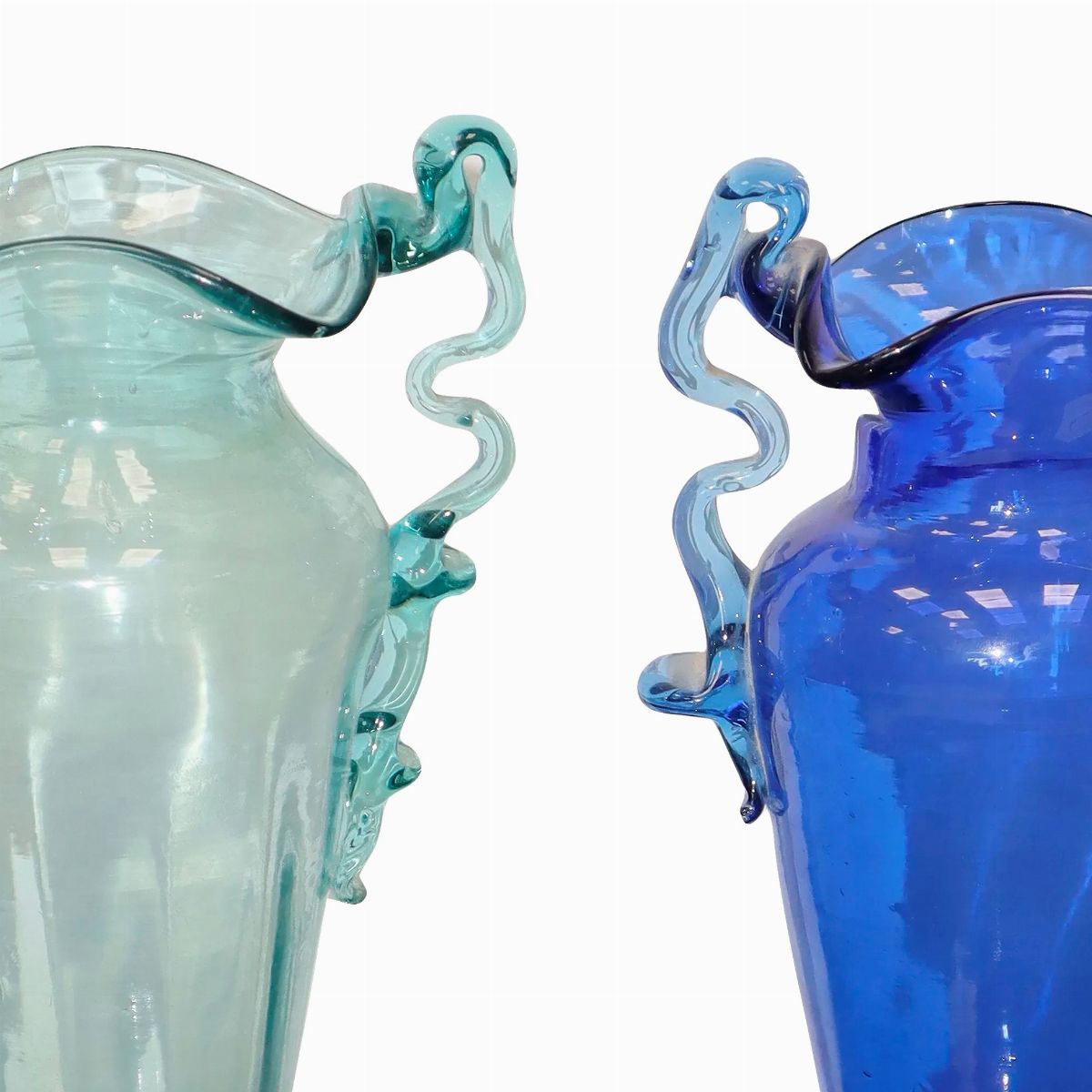 Coppia Vasi in Vetro di Murano Verde Acqua e Blu