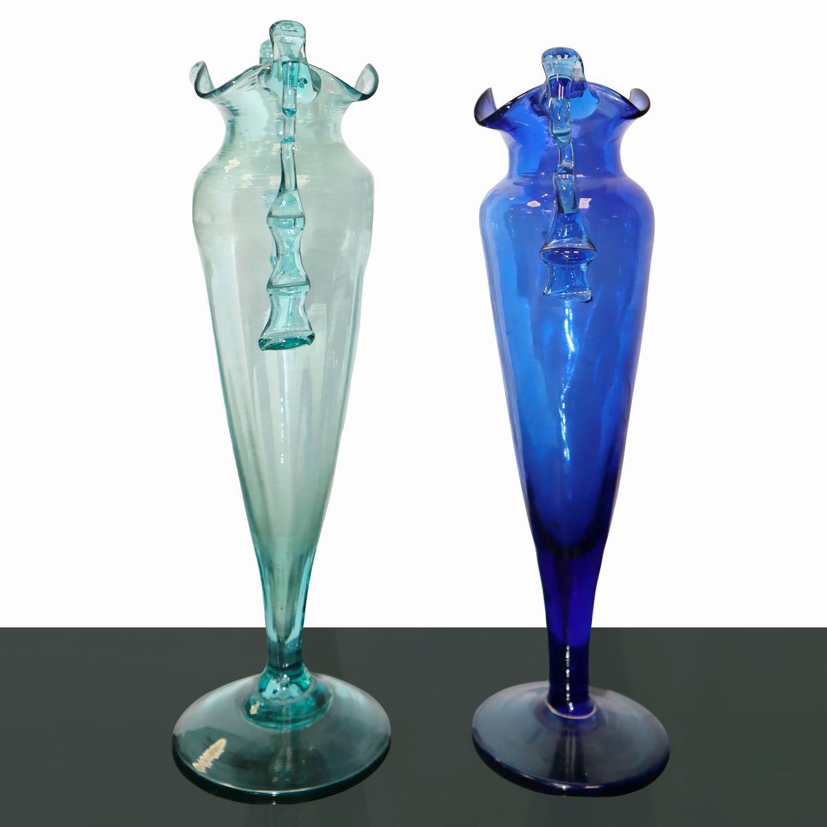 Coppia Vasi in Vetro di Murano Verde Acqua e Blu
