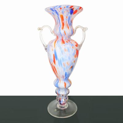 Vaso in Vetro di Murano nei Toni del Giallo, Arancione e Blu