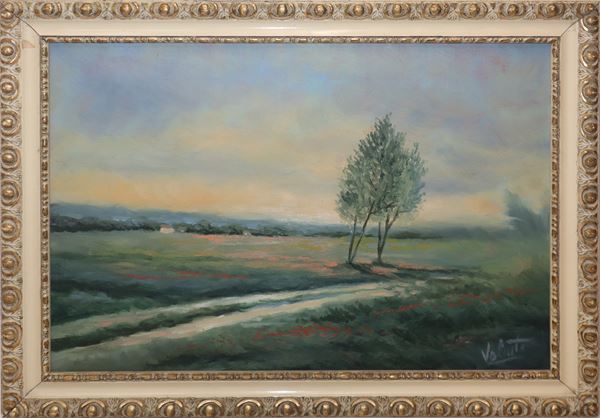 Paesaggio con case ed alberi