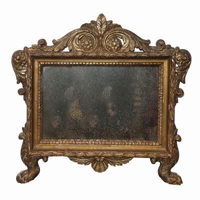 Specchiera in Legno Dorato a Foglia con Specchio al Mercurio