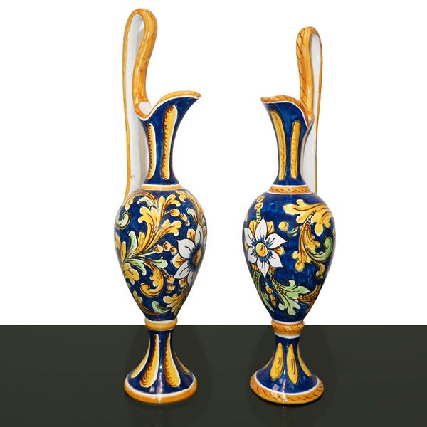 Salvatore Iudici - Pair of amphorae with handle in Caltagirone majolica