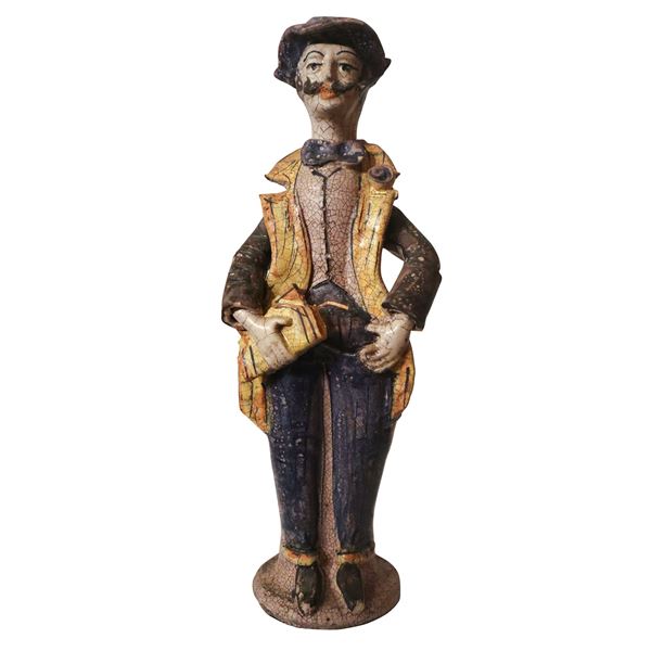 Polychrome ceramic lamp from Catagirone, Sicilian male figure