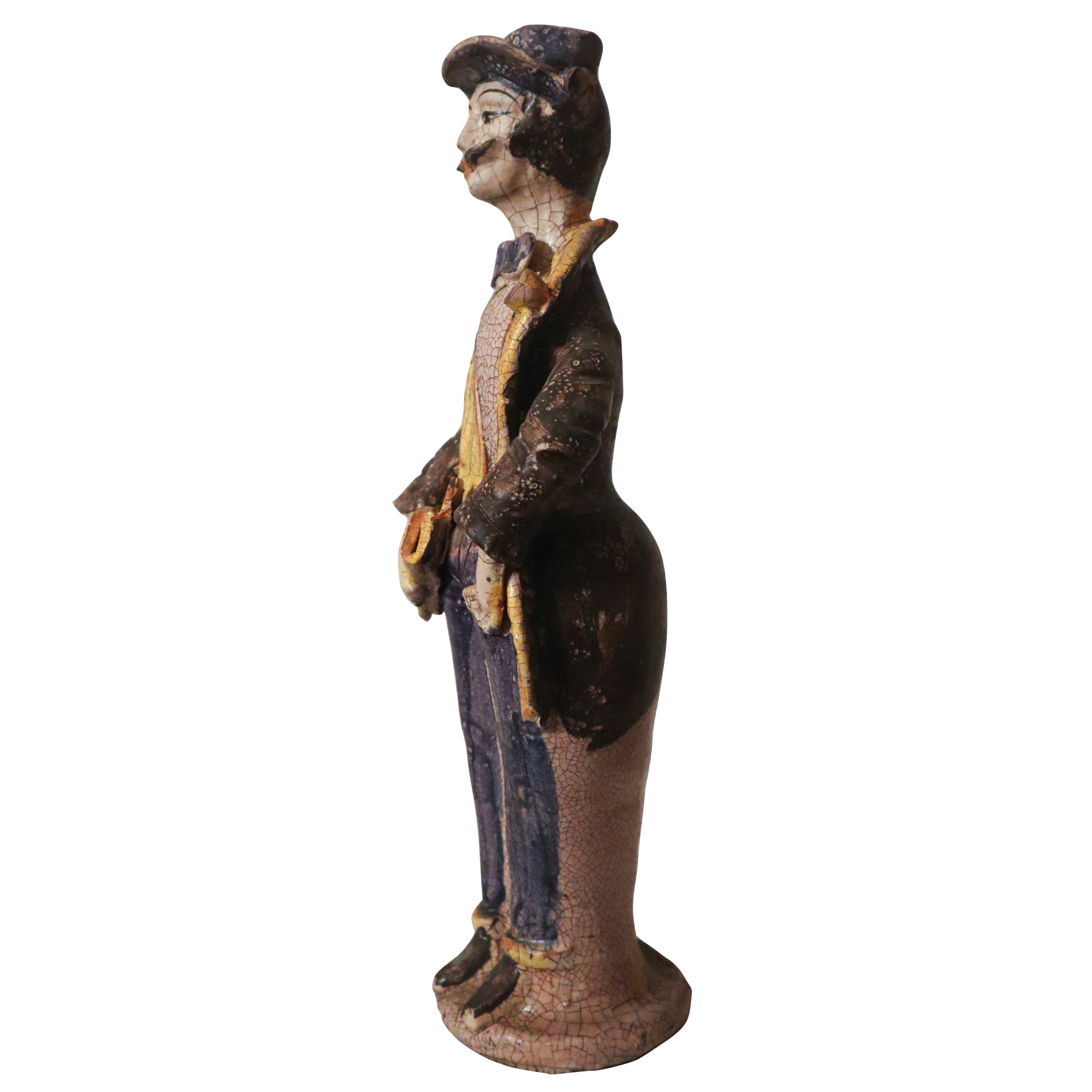 Lumiera in Ceramica Policroma di Catagirone, Figura Maschile Siciliana