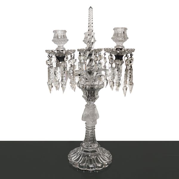 Three lights crystal candelabra in Murano glass