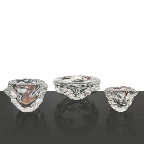 Group of 3 Heavy Glass Ashtrays with Pestle