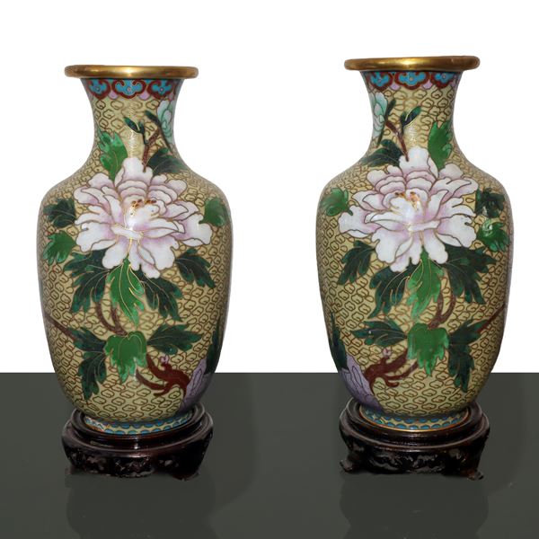 Pair of Chinese cloisonne vases
