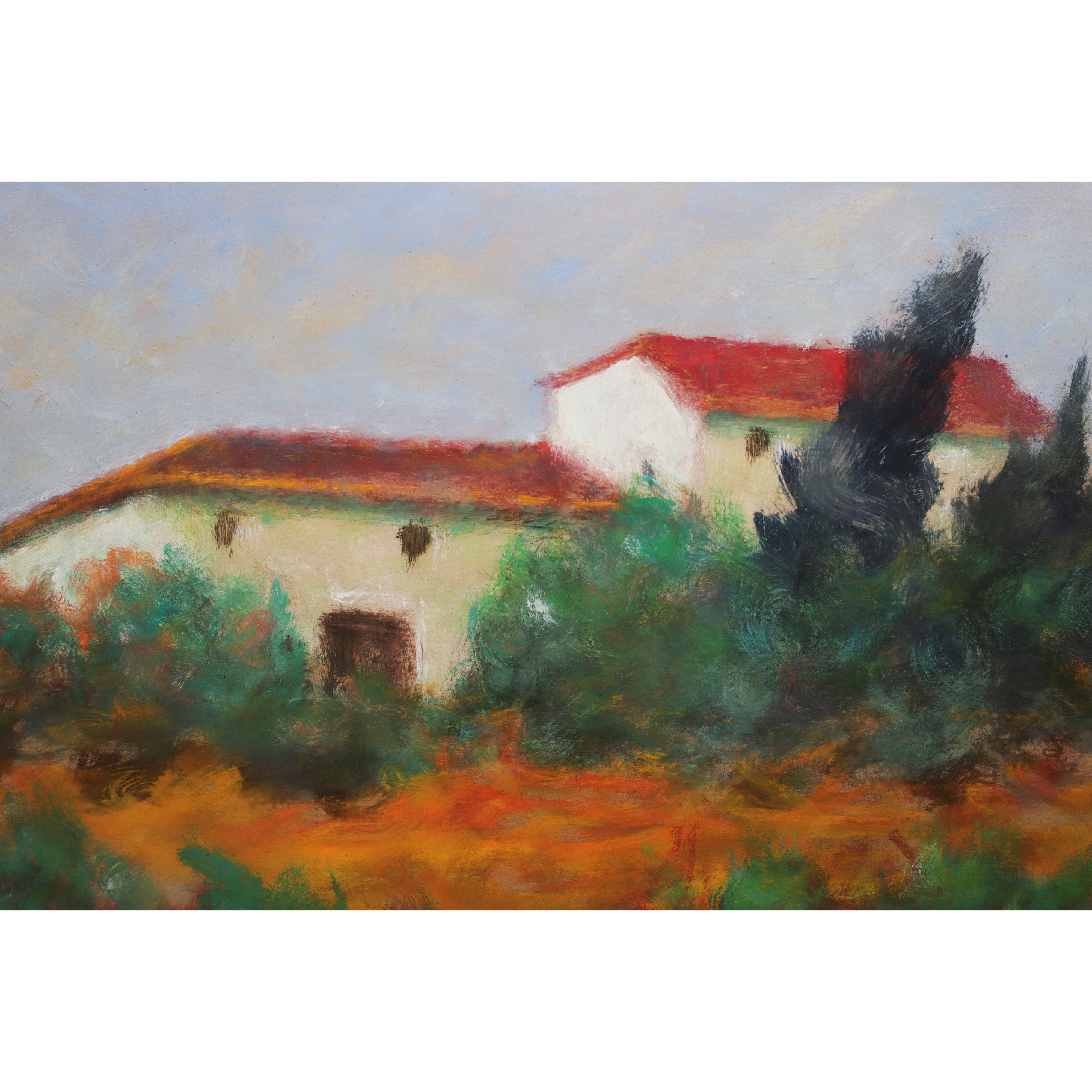 Coppia di dipinti, Paesaggio campestre con case