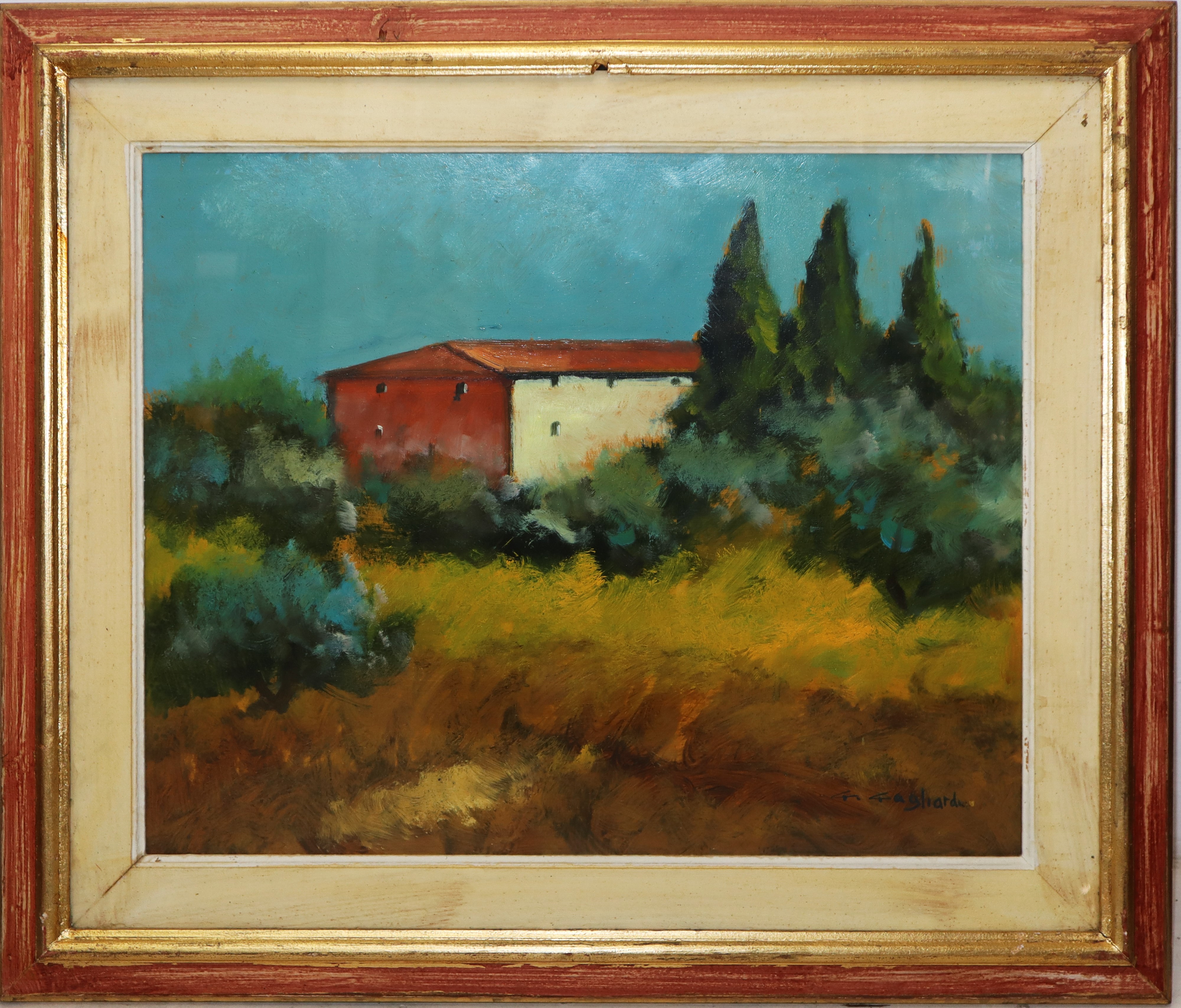 Coppia di dipinti, Paesaggio campestre con case