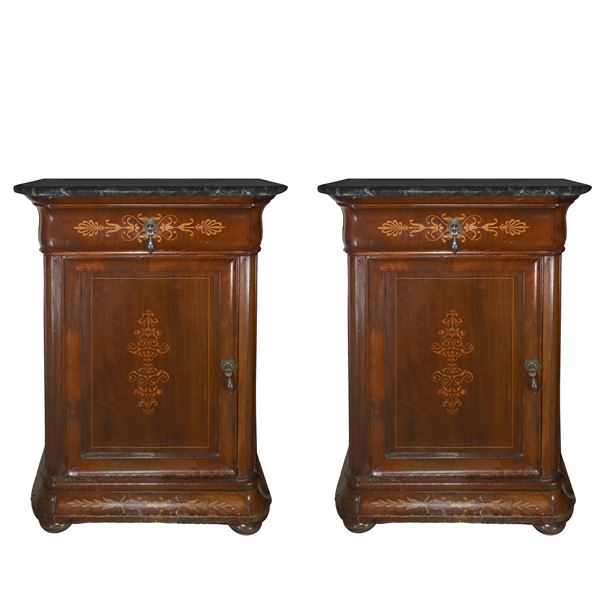 Pair of inlaid Carlo X bedside tables