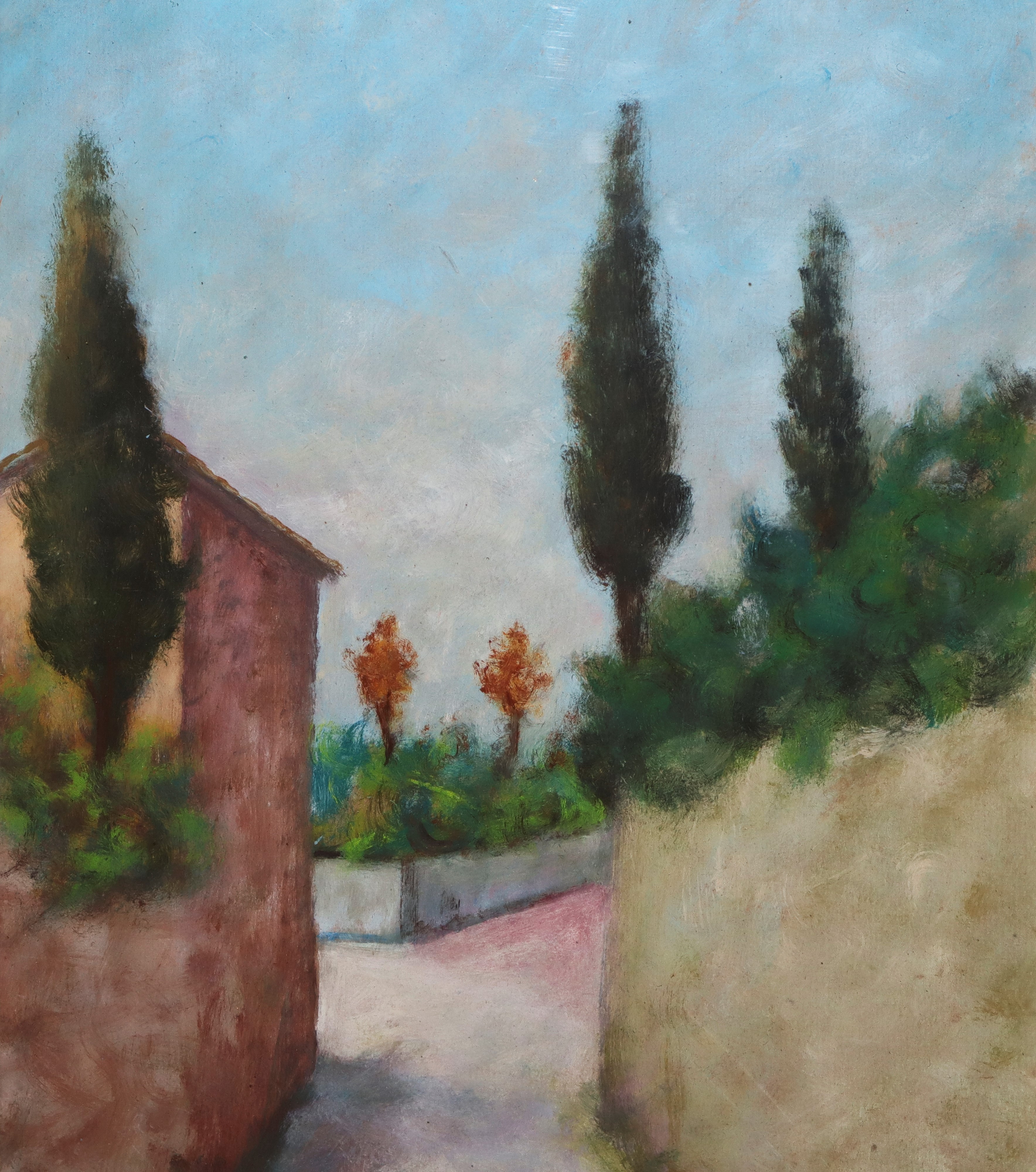 Coppia di dipinti, Strada con casa di campagna e Strada di campagna con cipressi