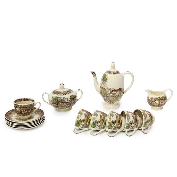 J &amp; G Meakin England - Coffee service in polychrome porcelain, Romantic England design