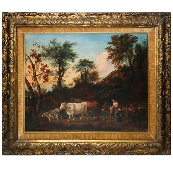 Baldi Valentino - Rural landscape with herds and characters
