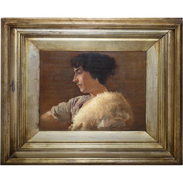 Sebastiano Conti Consoli - Portrait of a woman with a white fur stole