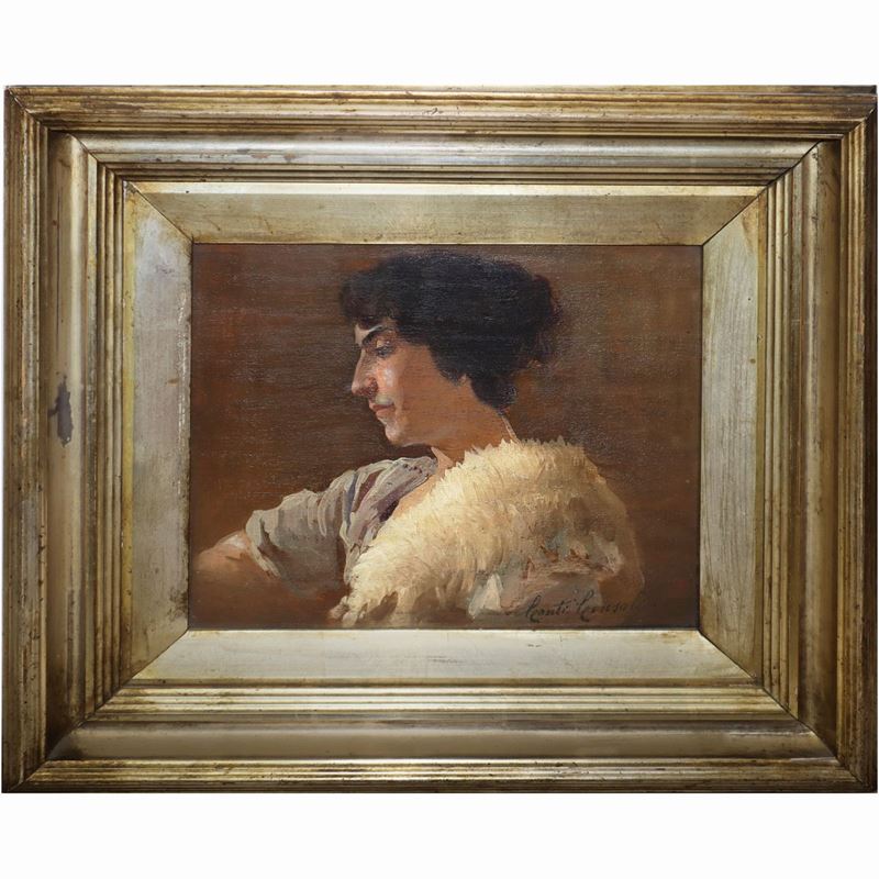 Sebastiano Conti Consoli - Ritratto di Donna con Stola di Pelliccia Bianca