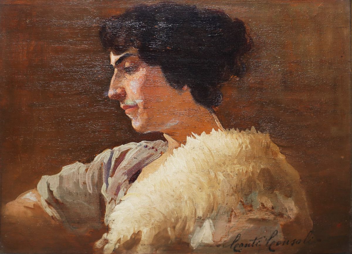 Sebastiano Conti Consoli - Ritratto di Donna con Stola di Pelliccia Bianca
