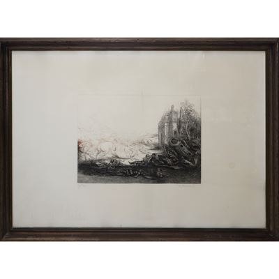 Scena di battaglia, litografia all’acquaforte