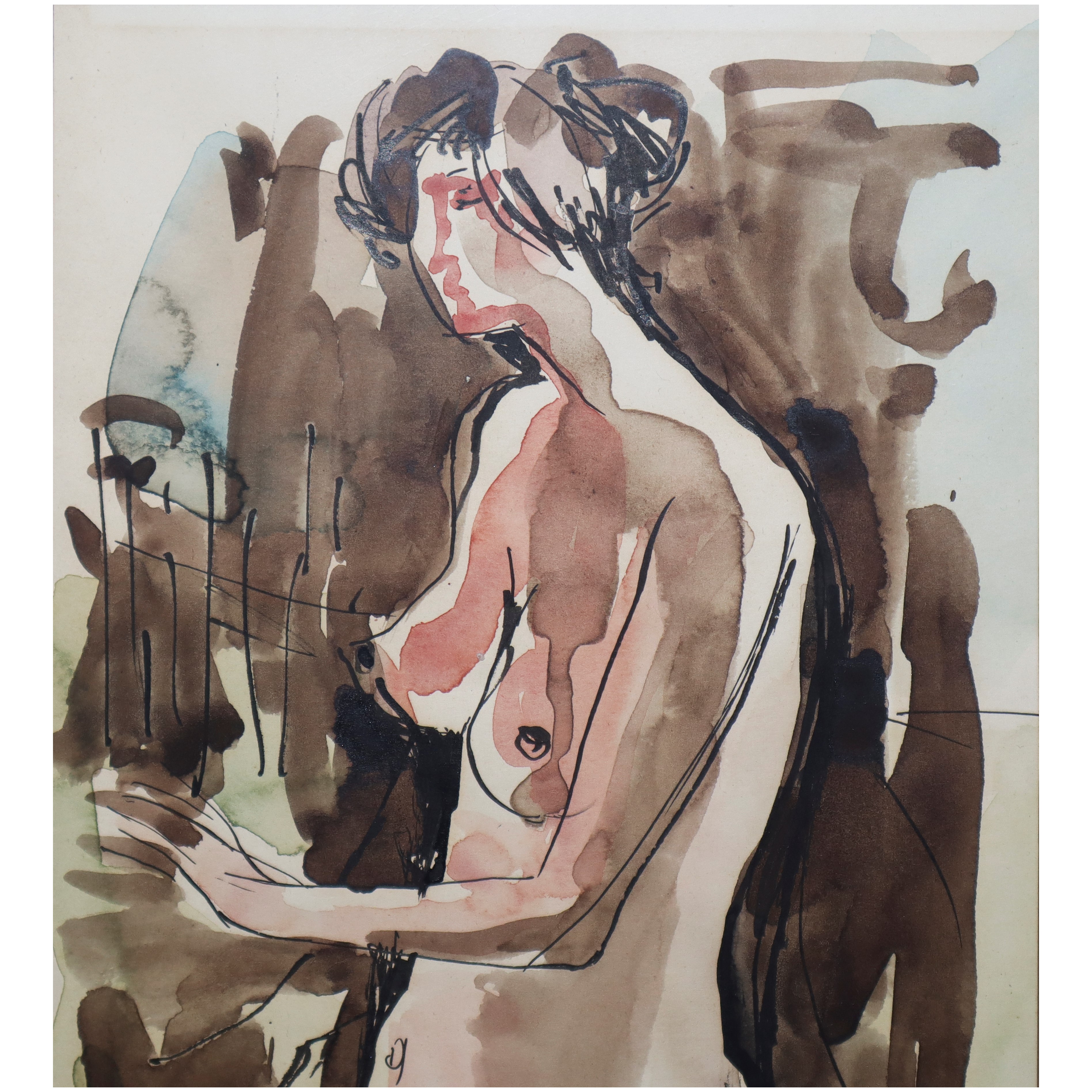 Sebastiano Milluzzo - Nudo di donna, acquarello su cartoncino