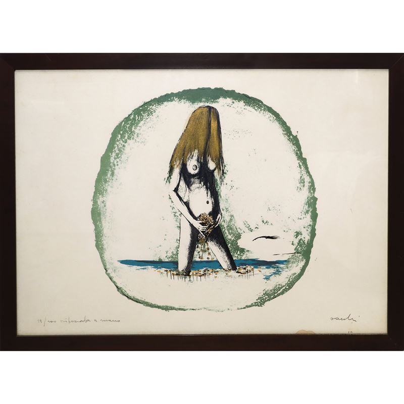 Sergio Vacchi - Nudo di donna, litografia ritoccata a mano