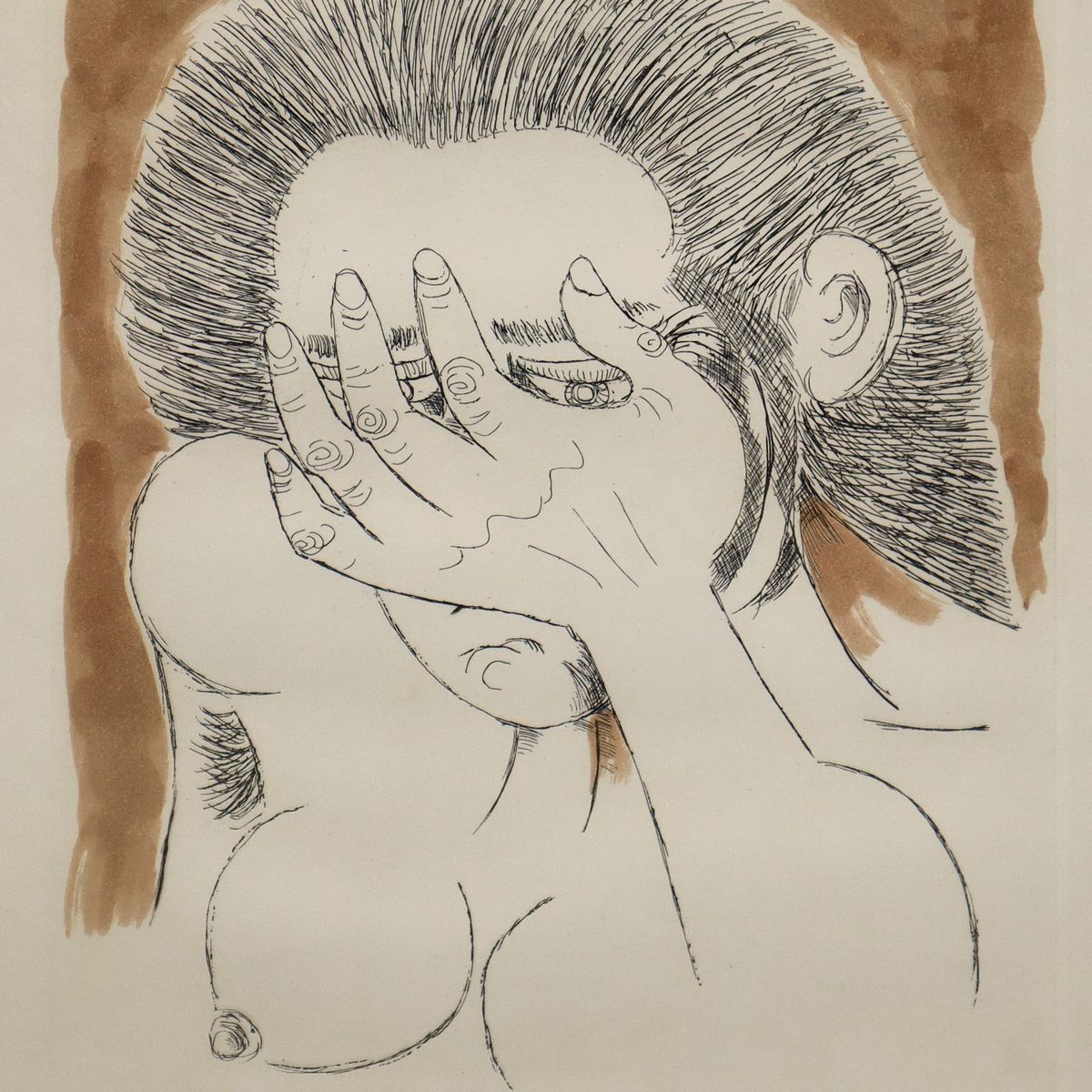 Giuseppe Migneco - Viso di Donna Nascosto dalla Mano