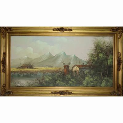Paesaggio con Mulino a Vento e Montagne