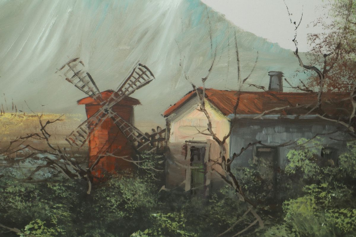 Paesaggio con Mulino a Vento e Montagne