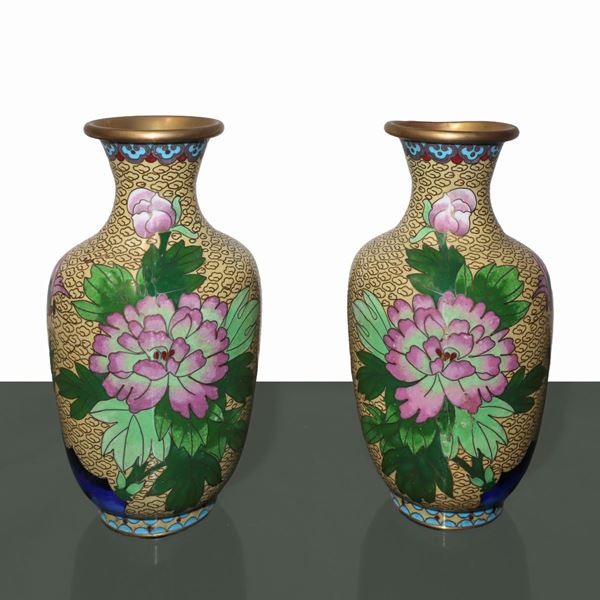 Pair of cloisonne vases