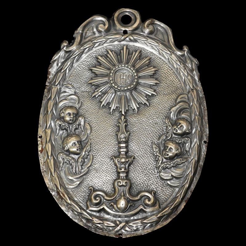 Placca in Argento Raffigurante Sacra Eucarestia con Putti
